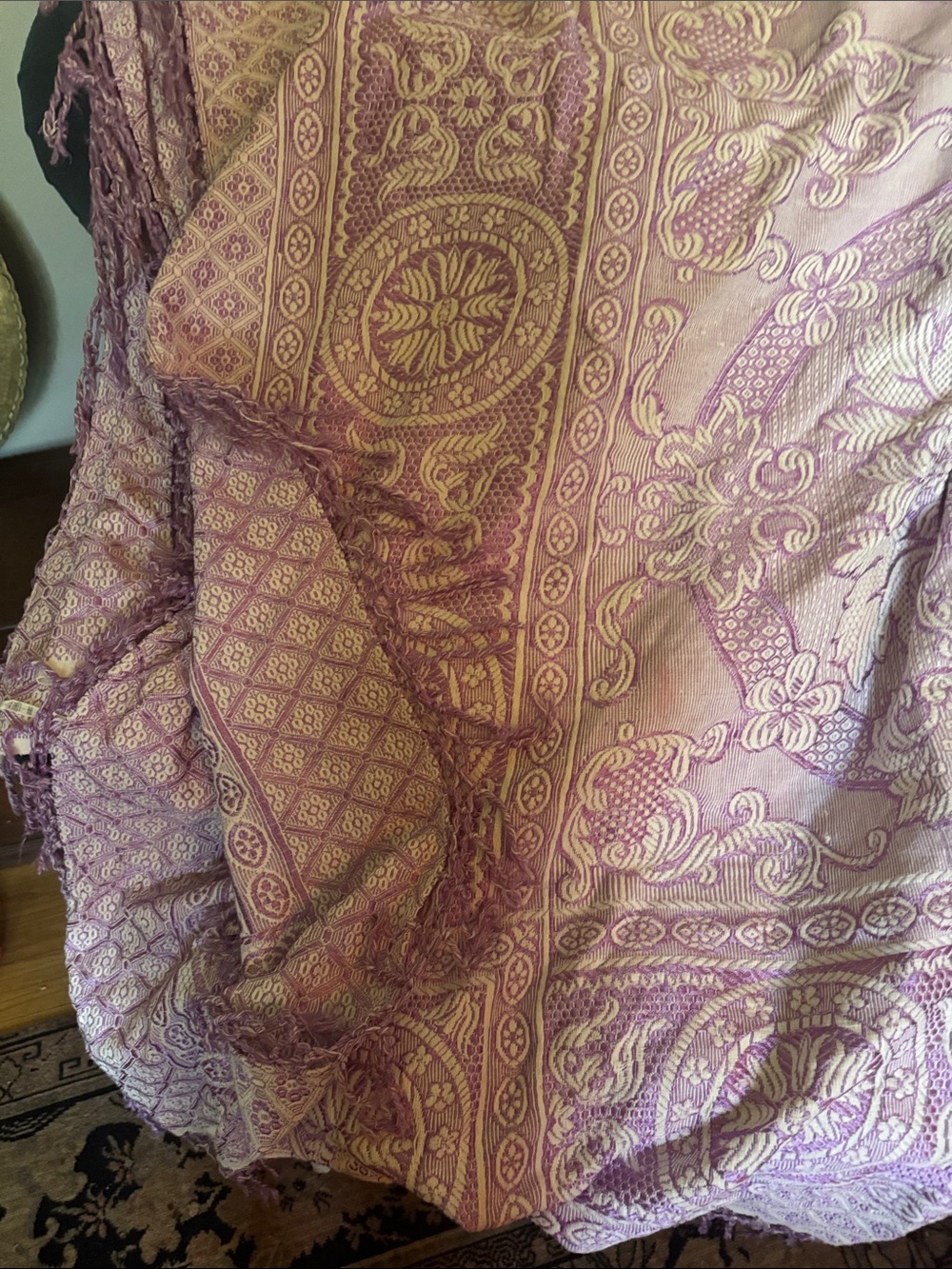 Ornate Lavender and Cream Woven Bedspread  Blanket